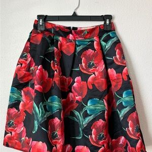 Philosophy Black and Red Floral A-Line Skirt